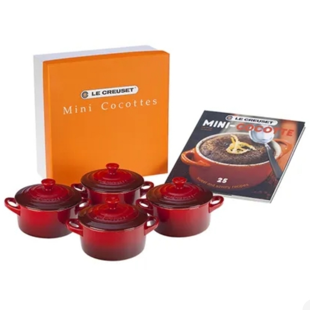 Le Creuset Signature 8 oz. Petite Cocottes with Cookbook,Set of 4,Retail $143.95